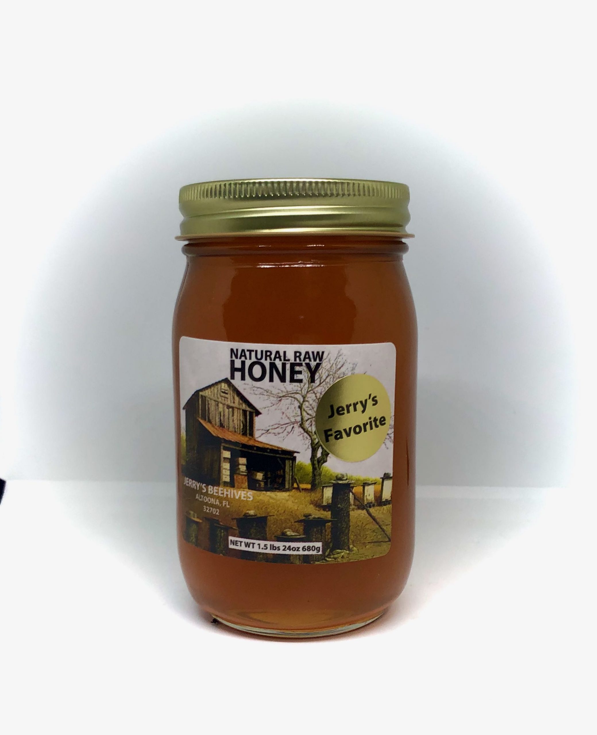 Jerry's Favorite Honey 1.5 Pounds in Glass Jar 1 Pint Jerry's Favorite Honey 1.5 Pounds in Glass Jar 1 Pint